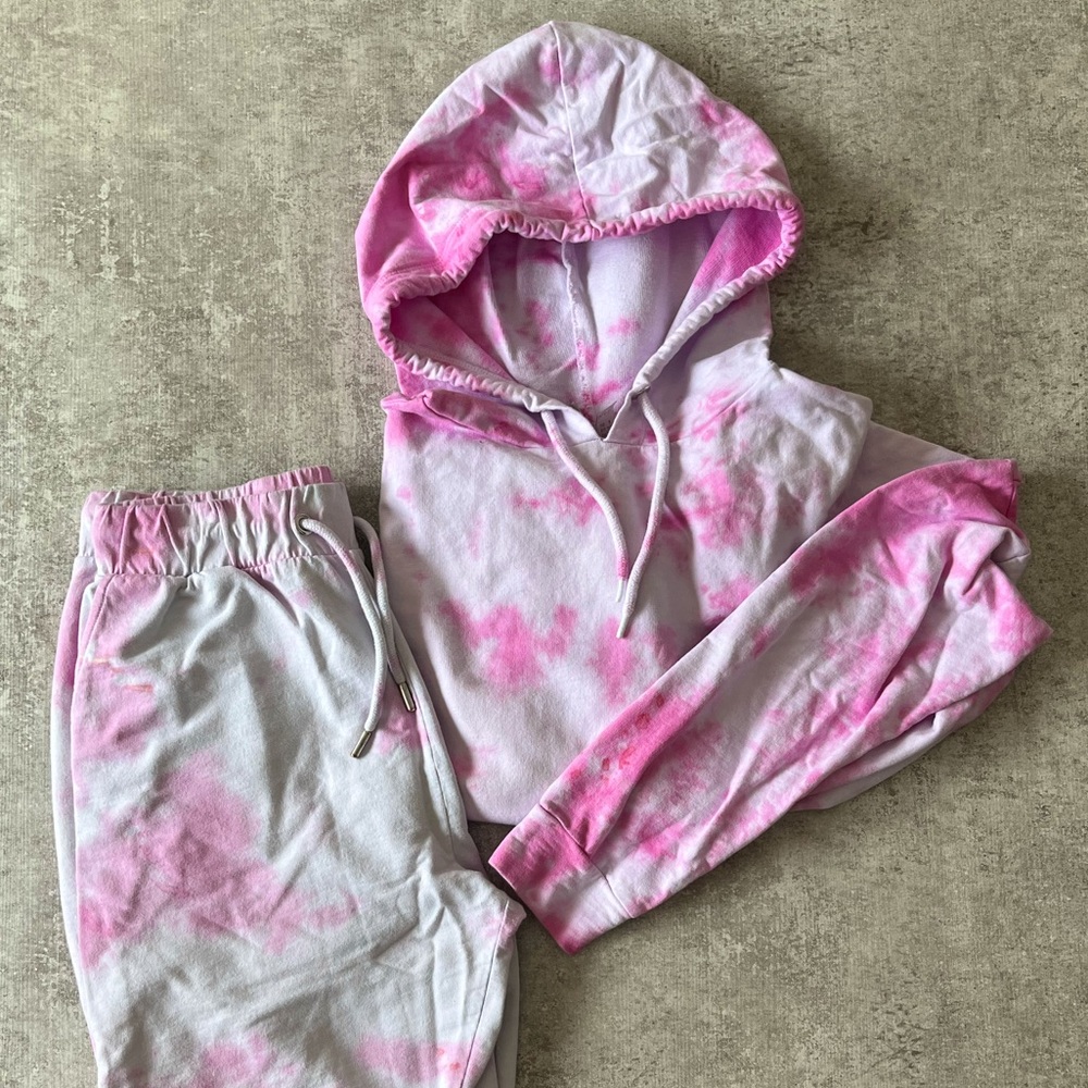 Pink Tie-Dyed ASOS Sweat Set, Hoodie & Jogger Set, Women’s Size 8